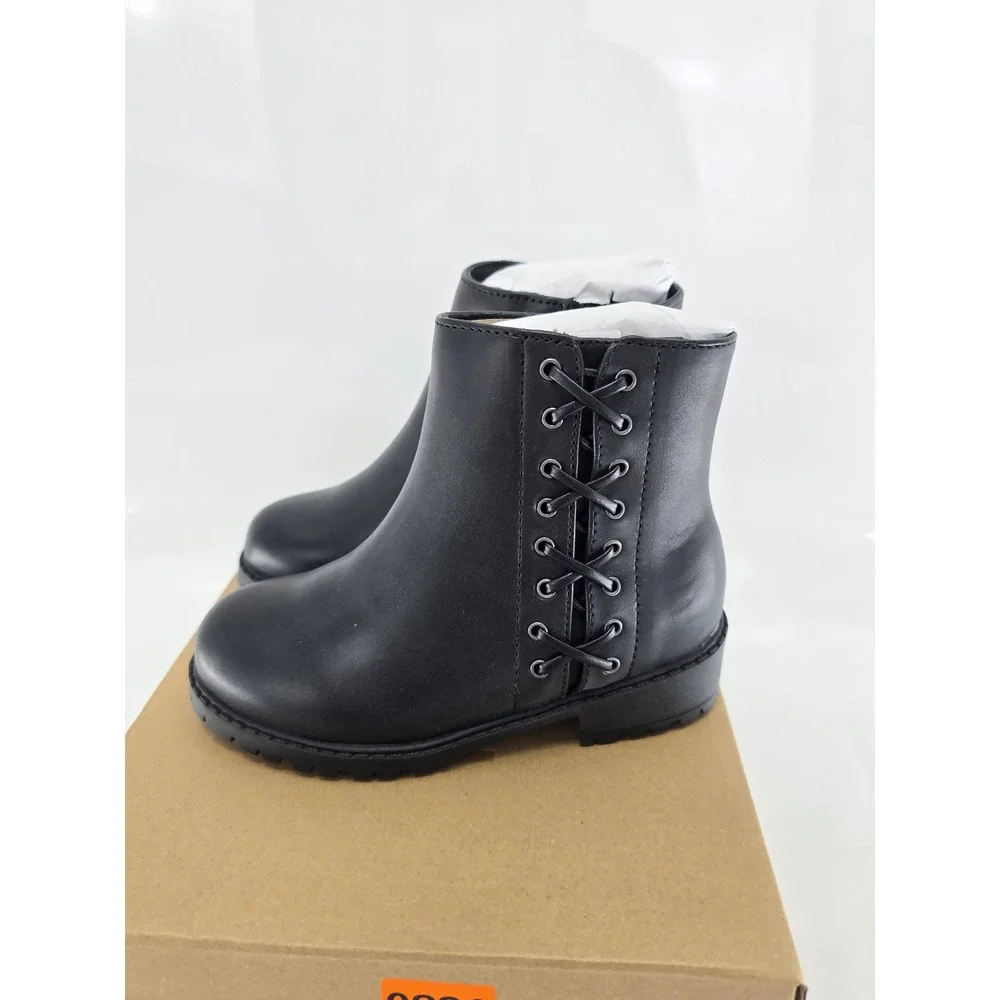 Steve Madden Tkarra Ankle Boots Kids Size 10 Black Lace Up Side Zip - New